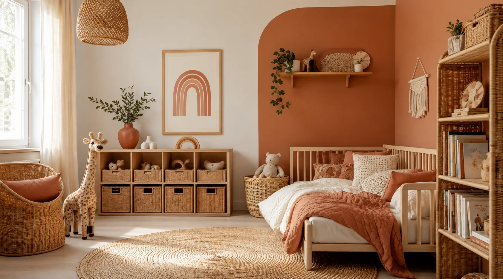 children's room Terracotta + Warm White + Rattan colour combinations