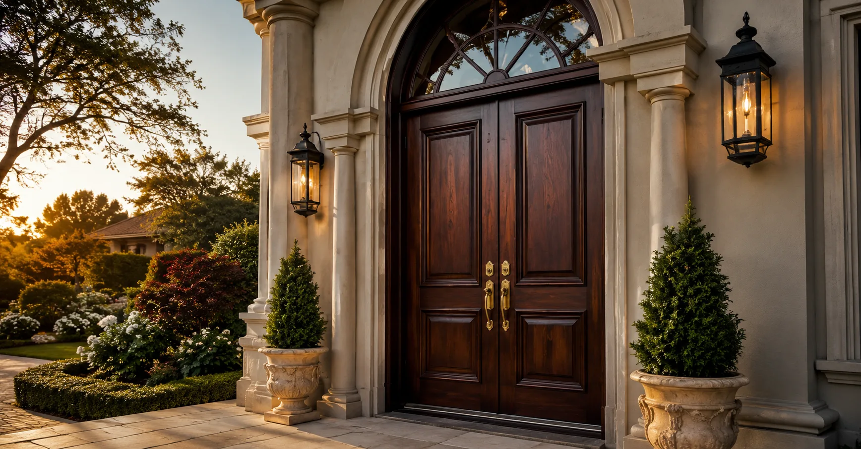 Double Door with Arched Transom Window