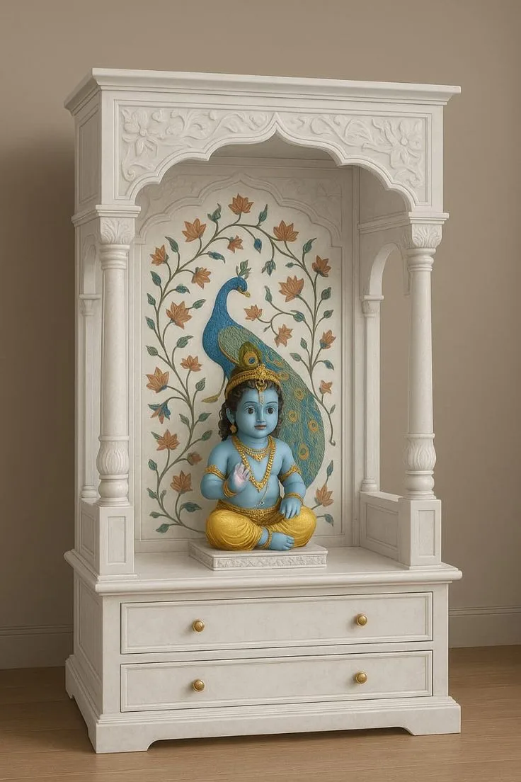 Marble Mandir with Storage Base