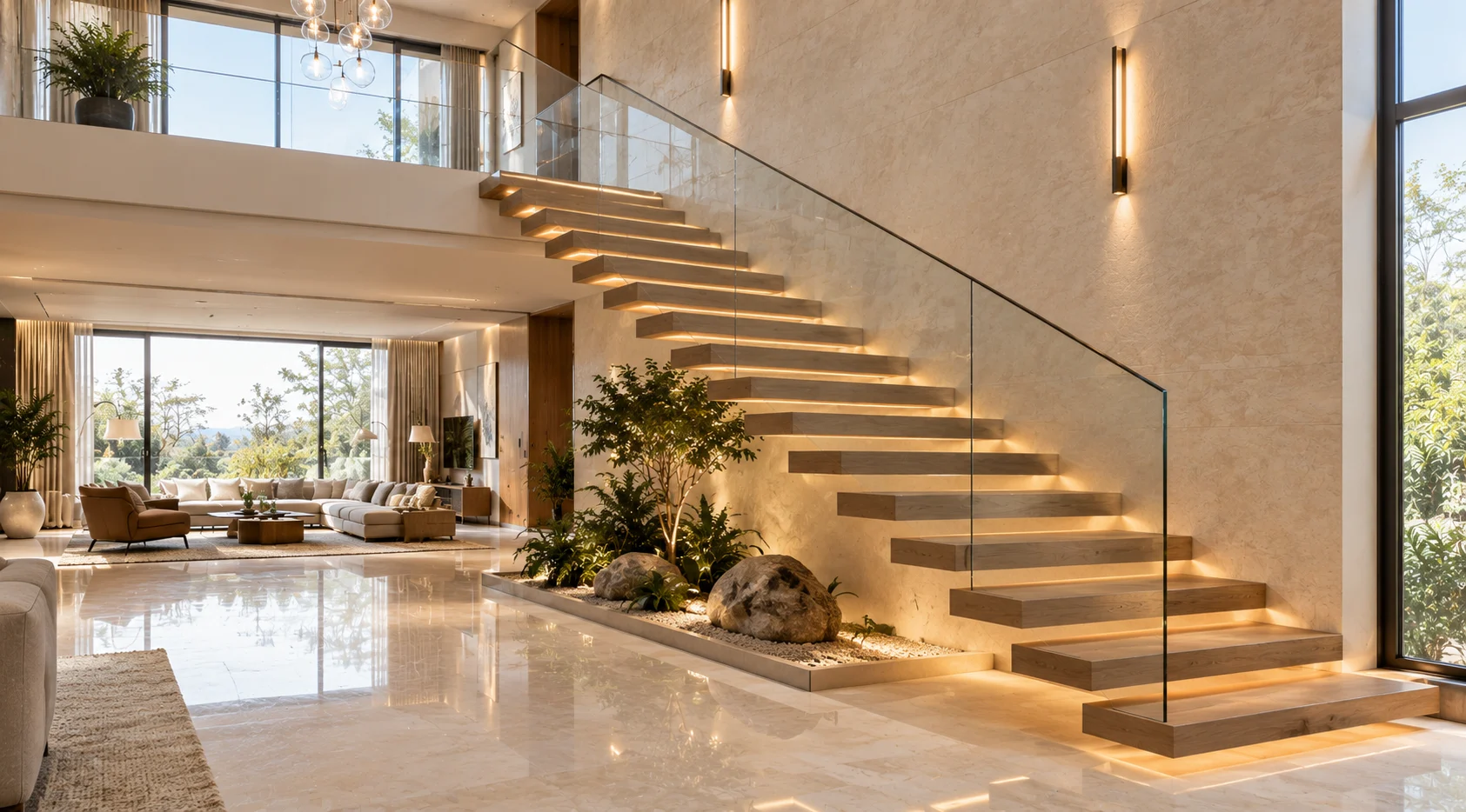 Floating Staircase with Open Risers
