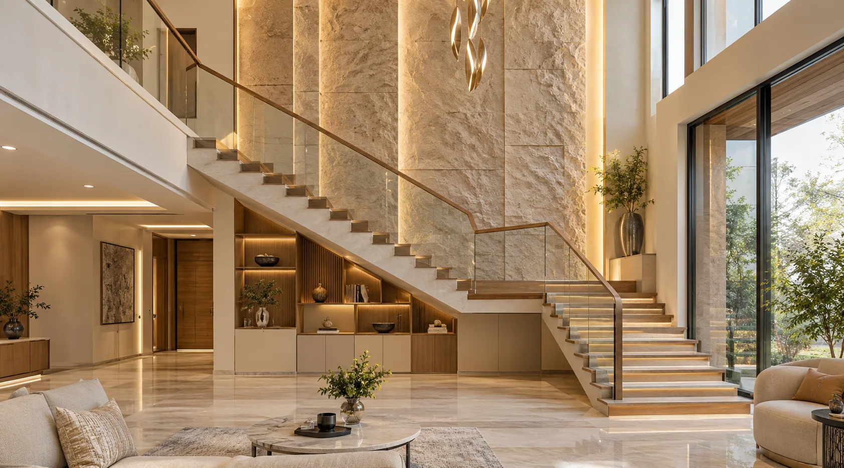 L-Shaped Staircase with Feature Wall