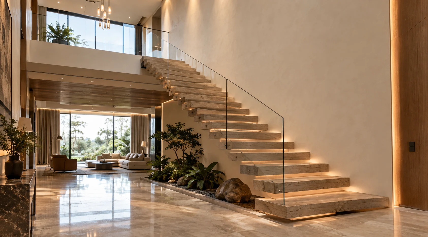 Cantilevered Staircase with Minimal Railing