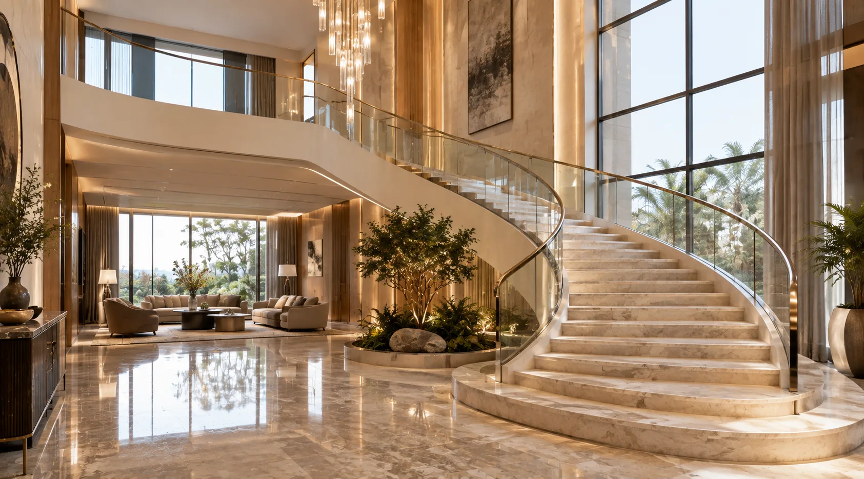 Curved Staircase for a Grand Foyer